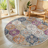 Garvee North African Trellis Washable Round Area Rug – Vintage Distressed, Mark Resistant, Non-Slip Accent Carpet for Living Room, Bedroom, Nursery – 5ft - Purple