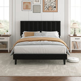 Garvee Black Suede Upholstered Platform Bed Frame with Adjustable Vertical Channel Tufted Headboard, Sturdy Wooden Slats Support, No Box Spring Needed, Easy Assembly - Full Size, Black - Black