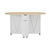 Garvee 3-in-1 Folding Dining Table with Wine Rack & Cup Holder – Drop Leaf Oval Kitchen Table with Lockable Casters – Space-Saving for Small Spaces