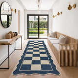 Garvee 2' × 6' Checkerboard Runner Rug, Machine Washable Non-Slip Low-Pile Rug for Hallway, Kitchen & Entryway, Navy