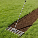 Garvee Professional Heavy Duty Stainless Steel Lawn Leveling Rake – 36x10 Inch, 6.5FT Extended Handle, Garden and Golf Lawn Soil Spreader – Includes Gloves | Size 36*10 | Handle 6.5FT | Stainless steel | With gloves