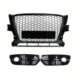 Garvee Sporty Honeycomb Front Center Grille with Fog Light Bezels for Audi Q5 2009-2012 – Glossy Black ABS – Bumper Guard – No Logo – Lightweight, Durable – Professional Installation – Color: Bright Black