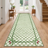 Garvee 2' x 6' Sage Green Checkered Cherry Runner Rug, Washable Non-Slip Low-Pile Carpet for Hallway, Kitchen, Entryway and Bedroom - Sage Green