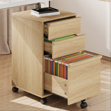Garvee Rolling Wooden File Cabinet with 3 Drawers for Office – Mobile Under Desk Filing Cabinet, Natural Wood Handles, Large Storage Drawer, Printer Stand, 2 Locking Casters – Natural Wood Color - Natural Oak