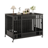 Garvee Modern Triple Door Dog Crate Furniture – 41" Decorative Wooden Kennel for Medium & Small Dogs – Stylish Indoor Pet Cage – Black Relief - Black