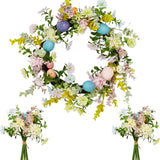Garvee 18in Easter Egg Floral Wreath with Spring Flowers and Greenery, Artificial Door Wreath with Real Rattan Base, Includes 2 Matching Bouquets, 18 22 24 Inch Front Door Decor - 