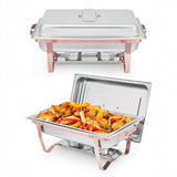 Garvee Chafing Dishes for Buffet Set of 2, 8QT Buffet Servers and Warmers Set with Lid & Foldable Frame, Rectangular Stainless Steel Chafer Food Warmer for Parties Wedding Catering Supplies, Rose Gold - Rose Gold Frame