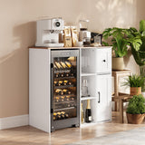 Garvee Coffee Bar Cabinet with Built-in Power Outlet – 40" Kitchen Organizer with Drawer, 3-Tier Open Shelves, Closed Cabinet & Mini Fridge Space – Fits 20" Wine Fridge – Modern Kitchen Storage Rack, White - White