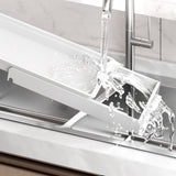 Garvee Space-Saving Pull Out Carbon Steel Dish Drying Rack with Drainboard - Slide Out Single Tier Kitchen Cabinet Organizer Shelf for Under basin or Pantry - White Plate Rack