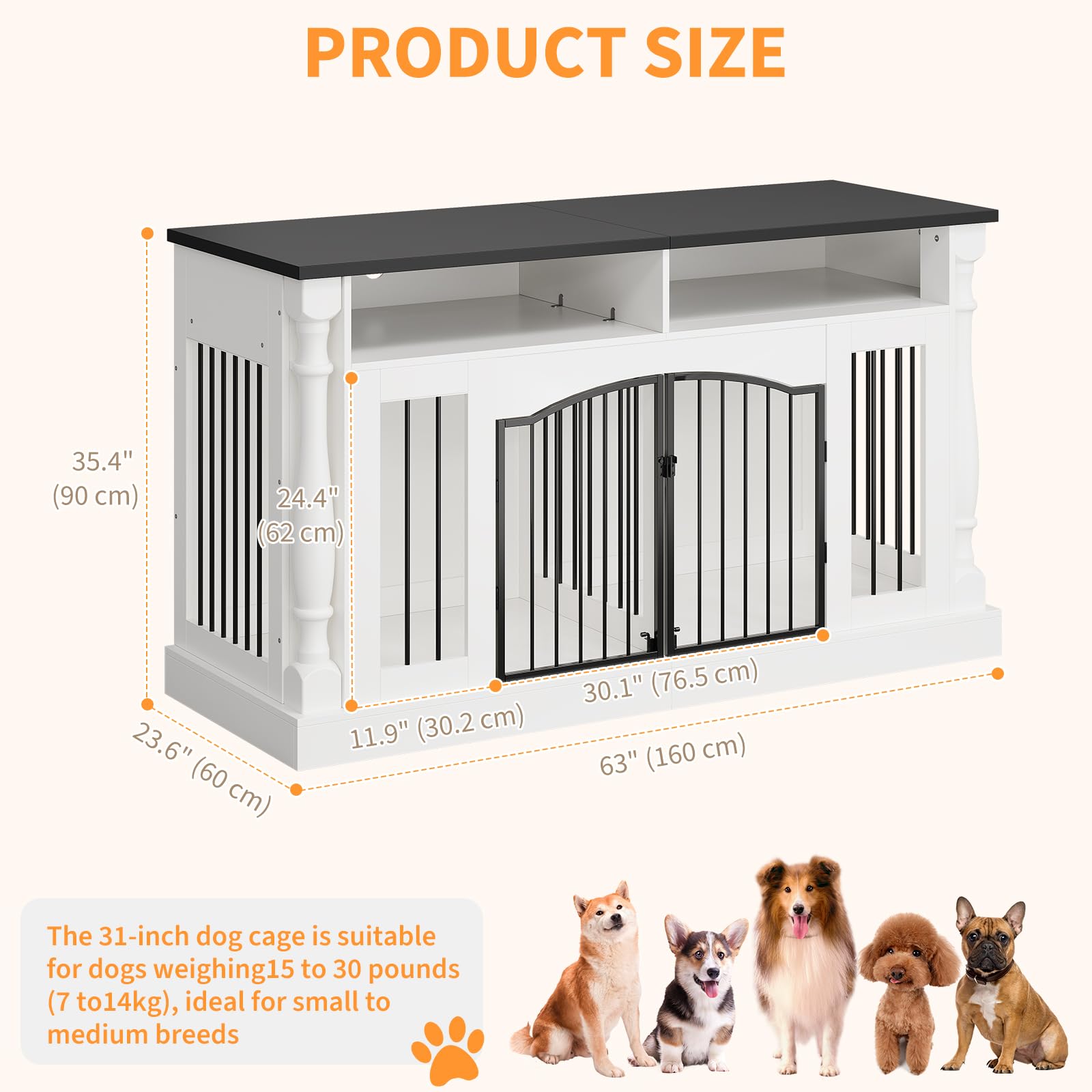 Garvee Roman Column 63 Inch Large Dog Crate Furniture with Open