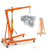 Garvee 2-Ton Engine Hoist - 4400 lbs Folding Hydraulic Cherry Picker, Heavy-Duty Shop Crane with 6 Caster Wheels and 4 Adjustable Boom Positions for Warehouse, Garage, and Workshop, Orange - Orange