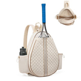 Garvee Crossbody Tennis Racket Bag – 16.5" x 12.6" x 4.7" Durable Polyester Sling Racket Backpack with Adjustable Strap for Tennis, Pickleball, Badminton (Beige)