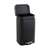 Garvee Black Step Trash Can 12L – Stainless Steel Indoor Recycling Bin with Soft-Close Lid, Removable Inner Bucket, Fluted Rectangular Waste Container for Bathroom, Kitchen, Office, Fingerprint-Proof – 26.5×22.3×38.8cm (12L Black 26.5*22.3*38.8cm) - Black-3.2Gal