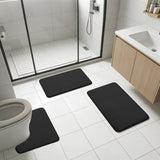 Garvee 3-Piece Black Bathroom Rug Set, Non-Slip Quick-Dry Velvet Memory Foam Bath Mats for Shower, Toilet & Bathroom Floor - Black