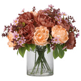 Garvee Realistic Silk Peony Bouquet in Glass Vase with Faux Water – Artificial Peonies Arrangement for Home Decor, Table Centerpiece, Wedding Decoration – Superior Faux Flowers – Color: Gold Coffee