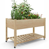 Garvee Mobile Raised Garden Bed, 48 x 24 x 32 in Cedar Elevated Planter Box with 220 lbs Capacity, Lockable Wheels, Storage Shelf & Protective Liner for Patio, Balcony & Herbs