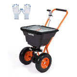 Garvee 80 lb Push Broadcast Spreader with 12' Spread Width, Adjustable Drop Rate, 10" Pneumatic Tires, Rain Cover & Gloves for Seed, Fertilizer, Salt and Ice Melt, Black & Orange-Red - Orange