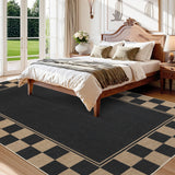 Garvee 8' x 10' Living Room Rug, Checkered Non-Slip Washable Rug, Large Bedroom Rug with Classic Neutral Geometric Pattern, Suitable for Living Rooms, Dining Rooms, and Offices ,Black/Coffee - Black/Coffee