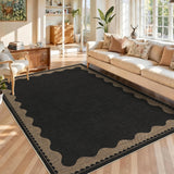 Garvee Washable Non-Slip Jute Area Rug – Scalloped Edge, Mark Resistant, Modern Neutral Carpet for Living Room, Bedroom, Dining Room, Entryway, Indoor Outdoor – Charcoal Black, 8x10ft - Black
