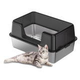 Garvee Stainless Steel Litter Box with Lid, High Side Metal Litter Boxes for Big Cats, Extra Large Litter Pan Tray, Easy Clean, Odor Control Cat Toilet with Scoops, Black
