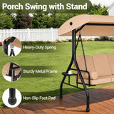 Garvee Patio Swing Chair, 3-Seat Steel Frame with Adjustable Canopy and Cushioned Bench, Khaki, No Throw Pillow, for Backyard and Deck