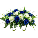 Garvee UV-Resistant Artificial Carnation and Rose Bouquet with Vase – Silk Cemetery Flowers with Ground Spikes – Memorial Arrangement for Outdoor Grave and Headstone Remembrance