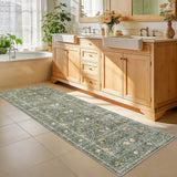Garvee 2' × 6' Watercolor Floral Runner Rug, Machine Washable Non-Slip Low-Pile Rug for Hallway, Kitchen & Entryway, Green