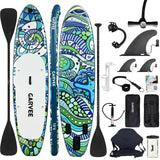 Garvee 10'6" Inflatable Stand Up Paddle Board, Premium Screen-Printed Ocean Blue Design, Complete iSUP Kit with Electric Pump, Adjustable Paddle & Travel Backpack - All-Skill Level