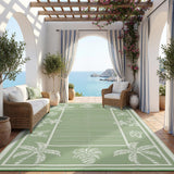 Garvee Outdoor Rug 9x12 Waterproof Reversible Plastic Straw Tropical Leaf Design UV-Resistant Camping Patio Deck Mat - Sage Green & Ivory