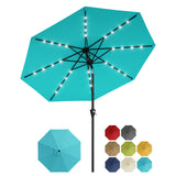 Garvee 9FT Patio Umbrella with Solar Lights 8 Sturdy Ribs Outdoor Table Umbrella with Crank Lift & Push Button Tilt UV Protection WaterproofMarket Umbrella for Pool, Deck, Yard, Garden, Sky Blue - Sky Blue