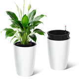 Garvee 2-Pack 16-Inch Self Watering Planters, 11.2-Inch Round White Tall Pots with Water Level Gauge, Inner Bucket & Drainage for Indoor Outdoor Plants