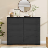 Garvee Modern 8-Drawer Wooden Dresser – Tall Storage Cabinet with Deep Drawers, Wide Top, Cut-Out Handles – Ideal for Bedroom, Living Room, Hallway, or Kids Room – Wood Grain Black - Black