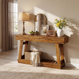 Garvee Farmhouse 60" Entryway Table with Drawer, Rustic Narrow Console Table for Living Room, Wood Frame Sofa Table with Bottom Storage Shelf for Hallway, Foyer, Behind Couch, Easy Assembly
