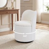 Garvee Vanity Chair with Storage, 360° Swivel Makeup Chair with Back, Modern Barrel Chair Upholstered Ottoman for Bedroom, Dressing, Living Room, - White-Sherpa