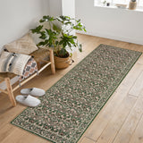 Garvee Dark Green Washable Floral Runner Rug 2' × 6', Non Slip Low Pile Stain Resistant Bordered Rug for Kitchen Hallway Entryway Laundry Room - Dark Green