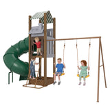 Garvee All-in-1 Backyard Swing Set with Turbo Tube Slide for Kids 3-10, Heavy-Duty Galvanized Steel Outdoor Playset with Climbing Ladder, Sandbox, Hoop - 2 Belt Swings