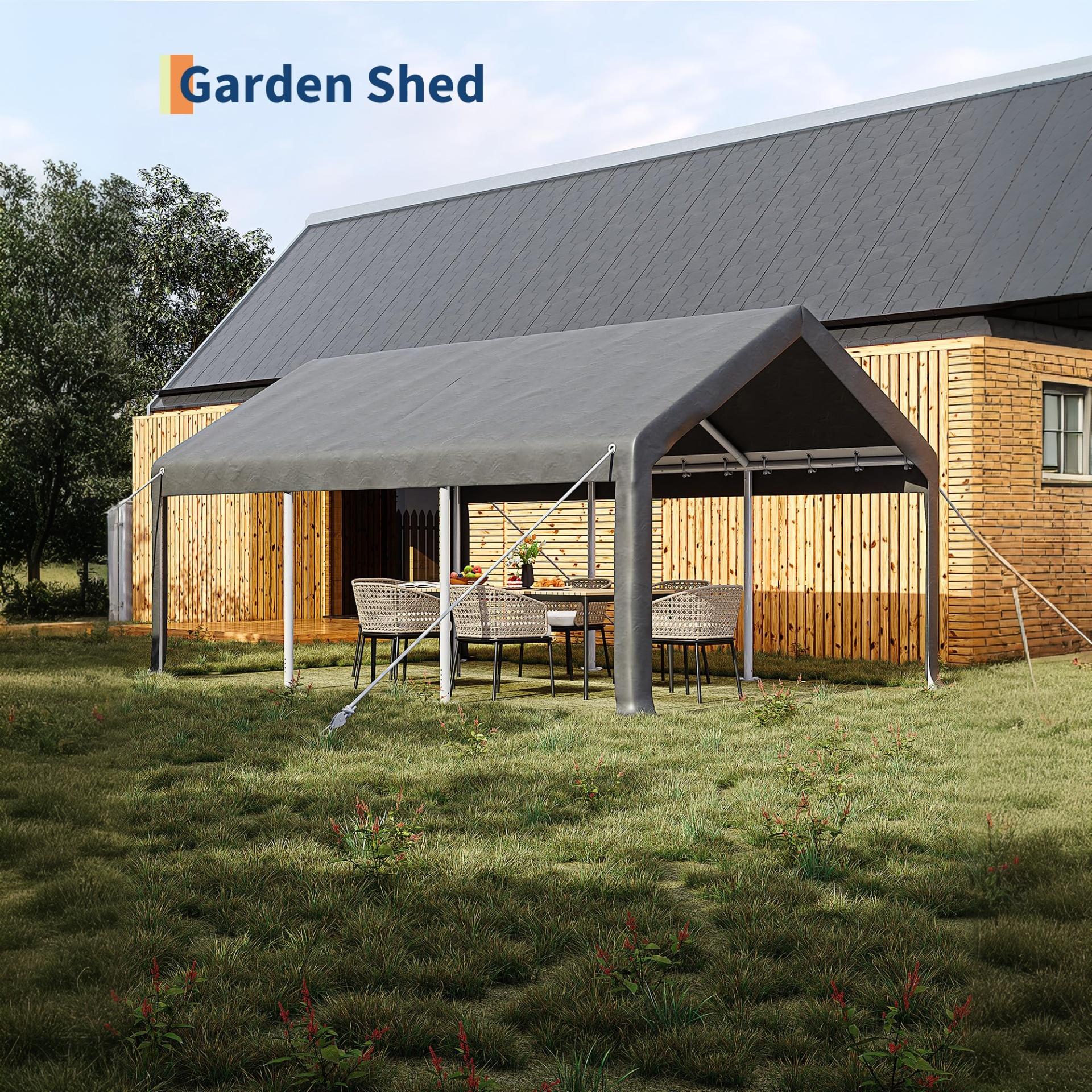 12' × 20' Portable Garage Carport with 2 Doors | Garvee