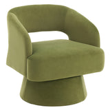 Garvee Modern Swivel Barrel Accent Chair – Soft Velvet Upholstery – Striped Openwork Backrest – 360° Rotating Lounge Armchair for Living Room, Bedroom, Vanity, Reading Nook – Velvet | Green - Velvet | Green