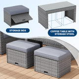 Garvee Outdoor Patio Sofa Set, 5-Piece 87-Inch PE Rattan Wicker Conversation Set with Thick Gray Cushions, Black and Gray