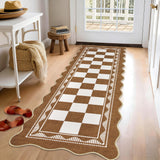 Garvee 2' × 6' Vintage Checkered Farmhouse Runner Rug, Machine Washable Non-Slip Low-Pile Soft Rug for Hallway, Kitchen & Entryway, Coffee - Coffee