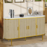 Garvee 50" Modern Buffet Cabinet with Storage, Mid Century Fluted Accent Coffee Bar Console Table with Faux Marble Top, Curved Profile Sliding Doors for Kitchen, Living Room, Entryway