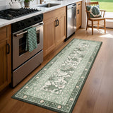 Garvee 2' x 6' Sage Green French Country Botanical Runner Rug, Washable Polyester Non-Slip Low-Pile Carpet for Hallway, Kitchen, Entryway and Bedroom - Sage Green