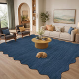Garvee 9' × 12' Solid Border Area Rug, Machine Washable Non-Slip Low-Pile Soft Rug for Living Room, Bedroom & Dining Room, Navy - Navy