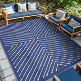 Garvee Waterproof Reversible Outdoor Rug – Modern Geometric Navy & White Plastic Straw Mat – Lightweight, Collapsible, Easy Clean – Ideal for RV, Camping, Balcony, Porch, Deck, Beach, Picnic – Navy Blue/White, 5x8ft - Navy Blue