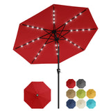 Garvee 9FT Patio Umbrella with Solar Lights 8 Sturdy Ribs Outdoor Table Umbrella with Crank Lift & Push Button Tilt UV Protection WaterproofMarket Umbrella for Pool, Deck, Yard, Garden, Red - Red