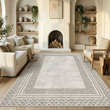 Garvee 5' × 7' Vintage Distressed Area Rug, Washable Polyester Carpet with Non-Slip Backing for Living Room, Bedroom and Dining Room, Camel