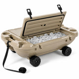 Garvee 40L Floating Cooler with Wheels, 42.5QT Rotomolded All-Terrain Ice Chest with Tow Rope & 4 Cup Holders, Drift Mobile Beverage Cooler for River, Pool, Beach, Kayak, Cool Gray,  Khaki - Khaki