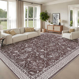 Garvee 9' x 12' Botanical Vine Floral Area Rug, Machine Washable Non-Slip Low-Pile Soft Rug for Living Room, Bedroom & Dining Room, Brown - Brown