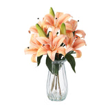 Garvee Champagne Real Touch PU Lily Flowers with 6 Blooms & 3 Buds, Lifelike Artificial Lily for Home Decor - Champagne