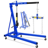 Garvee 2-Ton Folding Hydraulic Engine Hoist with Leveler, 6 Wheels & Telescopic Boom, Steel Frame, Foldable Design, Adjustable Boom, for Home Garage Workshop - Blue